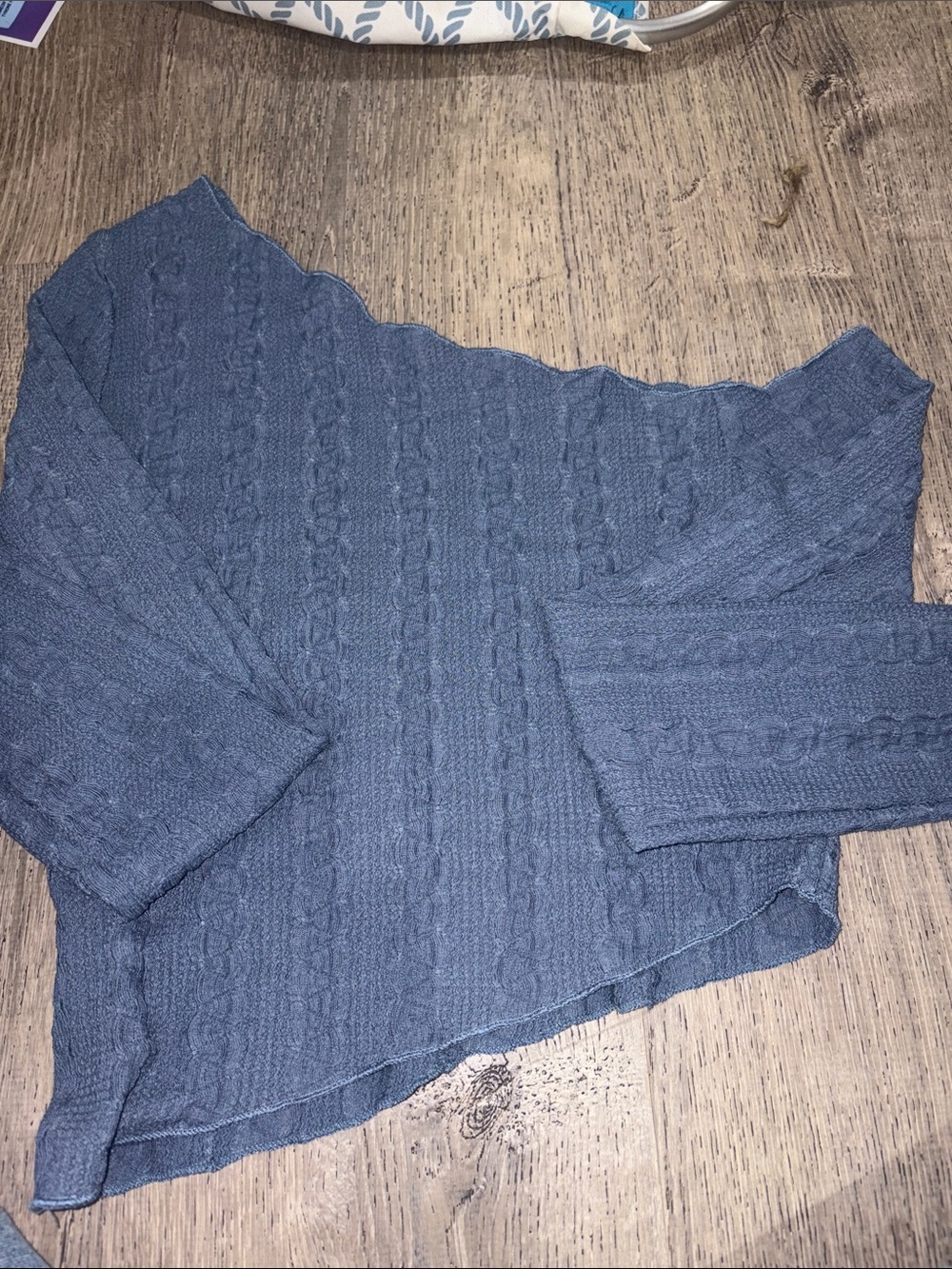 SHEIN Dusty Blue Cable Knit Asymmetrical Top